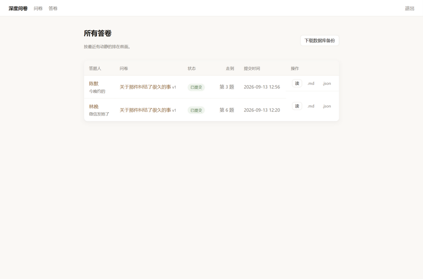 后台的答卷列表